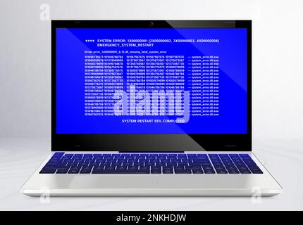 Alte Programmfensterzusammenstellung mit Ansicht eines offenen Laptops mit einer Reihe von Codezeilen, blauer Bildschirm, Vektordarstellung Stock Vektor