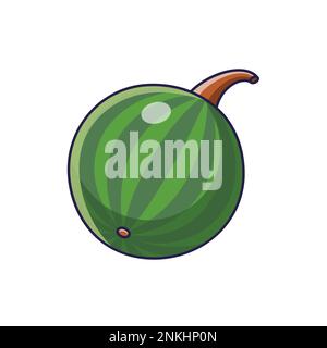 Süße Wassermelonen-Illustration. Abbildung eines Vektorsymbols mit handgezeichneter Zeichentrickfigur. Wassermelone im Doodle-Stil. Isoliert auf weißem Hintergrund. Stock Vektor