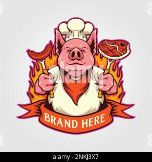 Süßes Schwein leckeres Barbecue Fleisch Logo Zeichentrickfilme Vektor für Ihre Arbeit, Merchandise-T-Shirt, Aufkleber und Etikettendesigns, Poster Stock Vektor