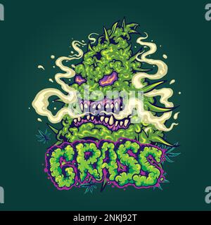 Rauchen von Marihuana Cannabisblätter mit Gras Handschrift Text Logo Illustration Vektorabbildungen für Ihre Arbeit Logo, Merchandise-T-Shirt, s Stock Vektor