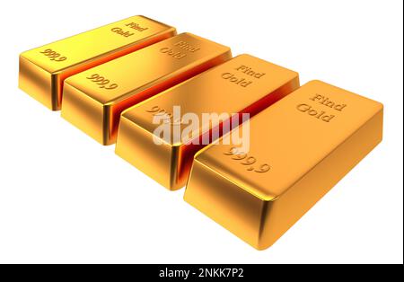 Abbildung: Goldbarren auf weiß isoliert. Geschäfts- und Finanzkonzept. Stockfoto