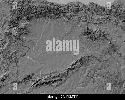 Castilla y Leon, autonome Gemeinschaft Spaniens. Bilevel-Höhenkarte mit Seen und Flüssen Stockfoto