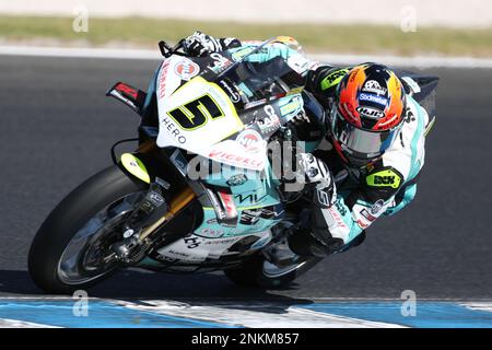 Victoria, Australien. 24. Februar 2023. Philipp Oettl (GER) Rennen für Team GoEleven auf der Ducati Panigale V4R während der Australian Grand Ridge Round 2023 der MOTUL FIM Superbike World Championship 2023 in Phillip Island, Australien, am 24. Februar 2023 – Bildgutschrift: brett keating/Alamy Live News Stockfoto