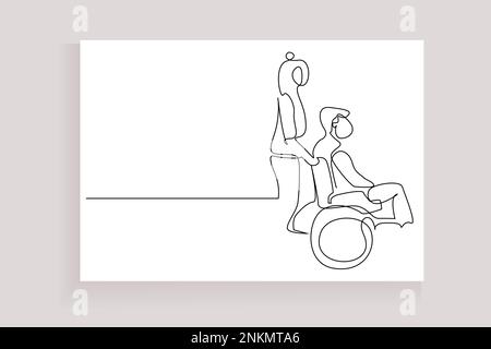 Rollstuhl-Senioren-Patientenunterstützung Familie weibliche Krankenschwester Schubfahrt Stock Vektor