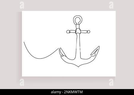 Schiffshakenanker klassisch, alte Einlinienzeichnung im Retro-Stil Stock Vektor