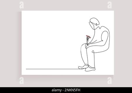 Junger Liebhaber Geschenk Blume in der Hand traurig allein Stock Vektor