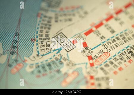 Lage von wakayama in japanischem Kanji, Retro alte Karte vor dem Zweiten Weltkrieg Stockfoto