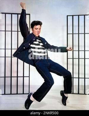 Elvis Presley Werbefoto für Jailhouse Rock 1957 - farbig Stockfoto