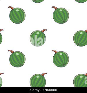 Süßes grünes, nahtloses Muster im Doodle-Stil. Vektor handgezeichnet Cartoon Wassermelone Illustration. Handgezeichneter Sketch von Wassermelone. Muster für Kinderkleidung. Stock Vektor