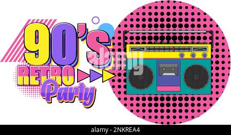 90s Retro-Party mit klassischer Radioabbildung Stock Vektor