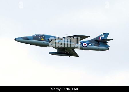 Das ist der Hawker Hunter T7 WV372, der seit 1955 bei der RAF saß. Die Ausstellung findet auf der Shoreham Airshow, Shoreham Airport, East Sussex, Großbritannien, statt. 30. August 2014 Stockfoto