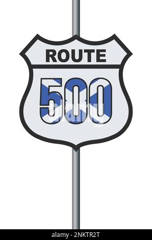 Vektordarstellung des Straßenschilds der North Coast Route 500 (Schottland) auf einem Metallpfosten Stock Vektor