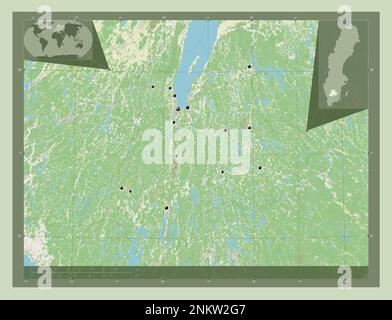 Jonkoping, schwedischer Bezirk. Straßenkarte Öffnen. Standorte der wichtigsten Städte der Region. Eckkarten für zusätzliche Standorte Stockfoto