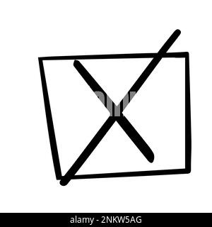 Kreuzförmiges negatives Abbruchzeichen, Farbmarkierung im Doodle-Stil isoliert auf weißem Hintergrund. Vektordarstellung Stock Vektor