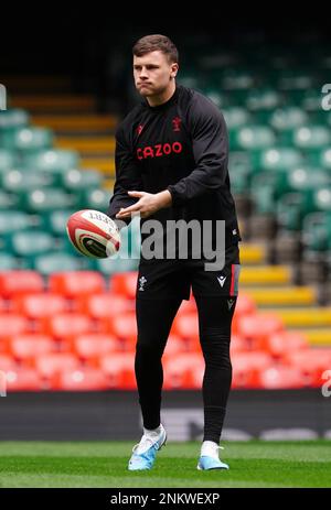 Wales' Mason Grady während des Captain's Run im Fürstentum-Stadion, Cardiff. Foto: Freitag, 24. Februar 2023. Stockfoto