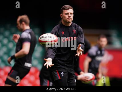 Wales' Mason Grady während des Captain's Run im Fürstentum-Stadion, Cardiff. Foto: Freitag, 24. Februar 2023. Stockfoto