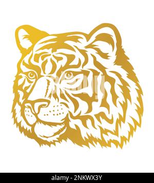 Tigerkopf. Goldsilhouette eines Tigerkopfes isoliert auf weißem Hintergrund. Das Symbol des chinesischen Neujahrs. Vektorbild. Stock Vektor