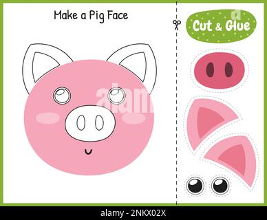 Schneide und Klebe Schweineflachtteile für Kinder. Seite für Schulungsaktivitäten Stock Vektor