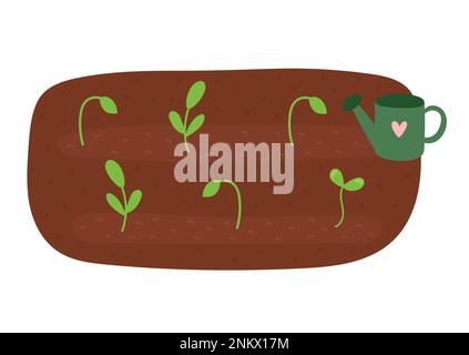 Sprossen wachsen im Bodenklipart im Cartoon-Stil. Pflanzen oder Saplings im Boden Stock Vektor