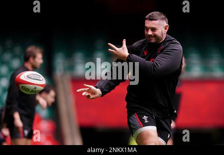 Wales' Gareth Thomas während des Captain's Run im Fürstentum-Stadion in Cardiff. Foto: Freitag, 24. Februar 2023. Stockfoto