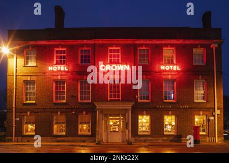 England, Dorset, Blandford Forum, The Crown Hotel Night View Stockfoto