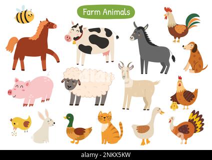 Süße Bauernhoftiere-Sammlung. Doodle Countryside Tierset Stock Vektor