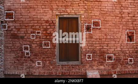 Kugeln an der Wand von Jalianwala Bagh, Amritsar Massaker, das am 13. April 1919 auf Befehl von Brigadegeneral Dyer, Amritsar, Punjab, Stockfoto