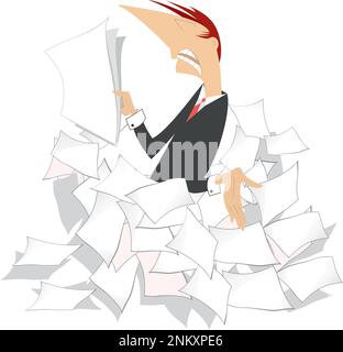 Geschäftsmann. Papierkram. Ein großer Stapel Papiere. Geschäftsmann. Aktenarbeiter, umgeben von einem Stapel Papiere Stock Vektor