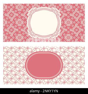 Zwei Bannervorlagen, gemusterter abstrakter geometrischer Hintergrund und gerahmte Beschriftung. Zweifarbiges Verpackungsdesign, Vektordarstellung. Schwarzweiß-Spalier t Stock Vektor