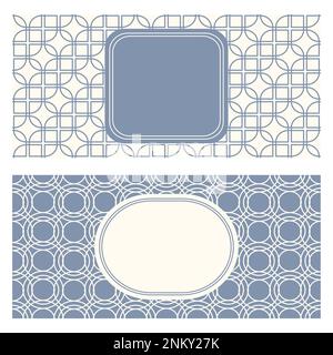 Zwei Bannervorlagen, gemusterter abstrakter geometrischer Hintergrund und gerahmte Beschriftung. Zweifarbiges Verpackungsdesign, Vektordarstellung. Schwarzweiß-Spalier t Stock Vektor