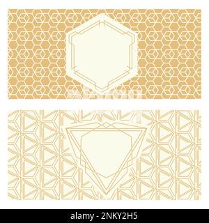 Zwei Bannervorlagen, gemusterter abstrakter geometrischer Hintergrund und gerahmte Beschriftung. Zweifarbiges Verpackungsdesign, Vektordarstellung. Schwarzweiß-Spalier t Stock Vektor