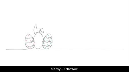 Einfaches Linienvektorbanner mit Osterhasen, Eier-Sklhouette. Darstellung des Konturvektors für das Banner. Stock Vektor