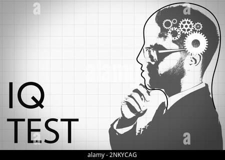 Silhouette eines Mannes auf hellem Hintergrund, Illustration. IQ-Test Stockfoto