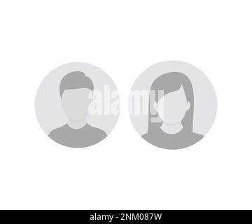 Avatarprofil von Mann und Frau. Silhouette für männliche und weibliche Gesichter. Profilbild, Porträtsymbol. Benutzermitglied. Kreis-Schaltfläche mit Avatar. Stock Vektor