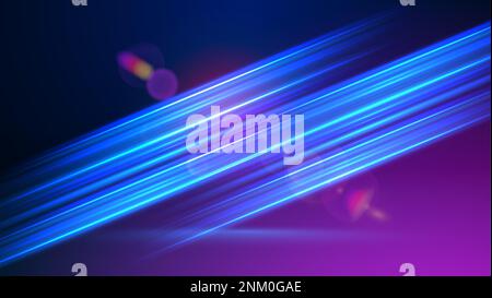 Leuchtende blaue Geschwindigkeitslinien für schnelle Bewegungen. Bunte Lichtstrecken mit Bewegungseffekt. Vektordarstellung von High-Speed-Lichteffekten auf schwarzem Hintergrund. Stock Vektor