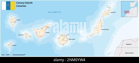 Straßenkarte der spanischen Inselgruppe der kanarischen Inseln Stockfoto