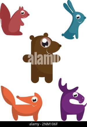 Comic-lustiges Tier isoliert. Illustration. Comic Cartoon lustige Tiere für Design isoliert auf weißer Illustration Stock Vektor