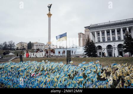 Ukraine / Kiew - 24/2/2023 - Adrien Vautier / Le Pictorium - Krieg in der Ukraine - 1 Jahr - 24/2/2023 - Ukraine / Kiew - Maridan-Platz am 24. Februar 2023, ein Jahr auf den Tag nach der russischen Invasion in der Ukraine. KEIN RUSSLAND Stockfoto