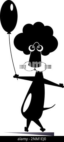 Löwe mit einem Ballon, isolierte Illustration. Der Cartoon-Löwe hat eine Ballonabbildung in Schwarz auf Weiß Stock Vektor