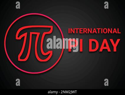 Leuchtend roter internationaler Pi-Tag mit Pi-Symbol auf hellem schwarzem Hintergrund. Designelement für Banner und Poster, Vektordarstellung Stock Vektor