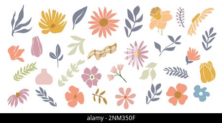 Set aus handgezeichneten Formen, Blumenmustern. Stock Vektor