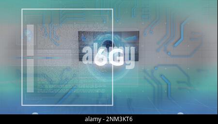Bild der Datenverarbeitung und 6g-Text über ein Netzwerk von Verbindungen Stockfoto
