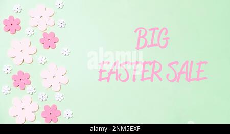 Texten Sie Big easter Sale auf pinkfarbenem Hintergrund Stockfoto