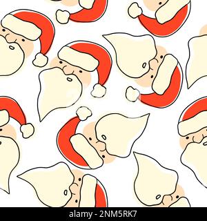 Süßes, fröhliches Weihnachtsmann-Muster. Vektordarstellung im flachen Cartoon-Stil, isoliert auf weißem Hintergrund. Stock Vektor