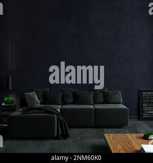 Modernes Wohnzimmer mit schwarzem Sofabett Stockfoto