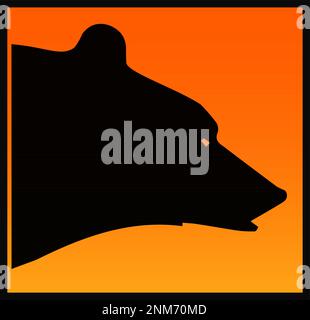 grizzly Bear Head in Sunset, Silhouette Icon Logo Stock Vektor