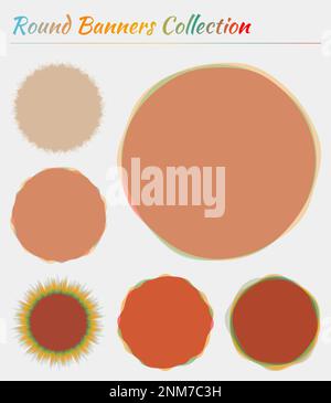 Farbenfrohe runde abstrakte Formen. Kreisförmige Hintergründe in kontrastierenden Blau-, Orange- und Grüntönen. Erstaunliche Vektorillustration. Stock Vektor