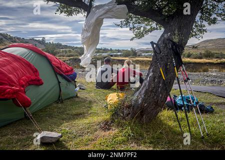Campingplatz Las Torres, Torres del Paine Nationalpark, Patagonien, Chile Stockfoto