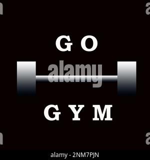„Go Gym“-Vektorschrift. Weiße Inschrift auf schwarzem Hintergrund. Inspirierende Phrase, Motto-Skizzen-Typografie. Motivierendes Zitat, Slogan. Banner, t shi Stockfoto