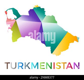 Leuchtende turkmenische Form. Mehrfarbiges, geometrisches Länderlogo. Modernes, trendiges Design. Fesselnde Vektordarstellung. Stock Vektor